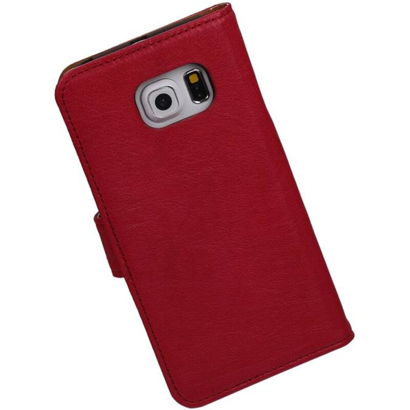 Vasket Læder Book Style Taske til Galaxy S6 Edge G925F Pink