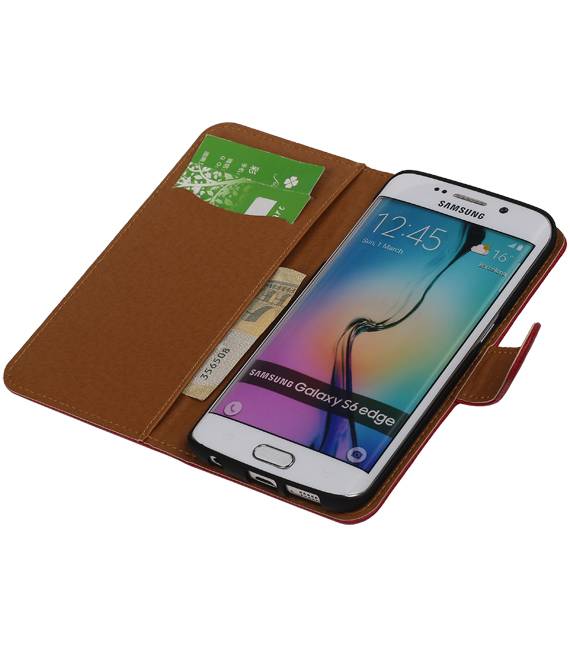 Washed Leather Bookstyle Case for Galaxy S6 Edge G925F Pink