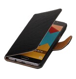 Vasket Læder Book Style Taske til Galaxy A7 (2016) Sort