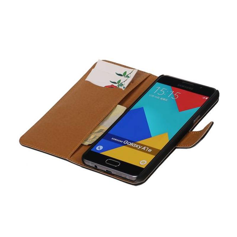 Washed Leer Bookstyle Hoes voor Galaxy A7 (2016) Zwart