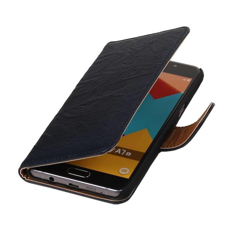 Washed Leer Bookstyle Hoes voor Galaxy A7 (2016) D. Blauw
