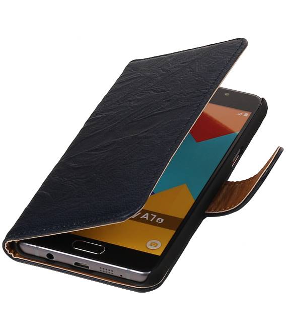 Vasket Læder Book Style Taske til Galaxy A7 (2016) D. Blå