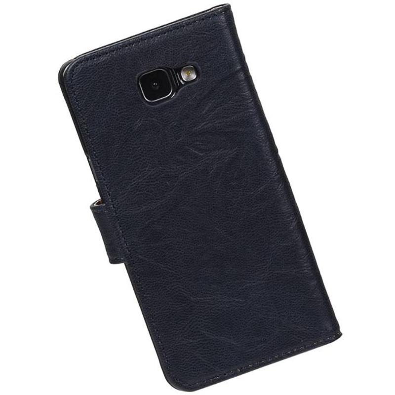 Vasket Læder Book Style Taske til Galaxy A7 (2016) D. Blå