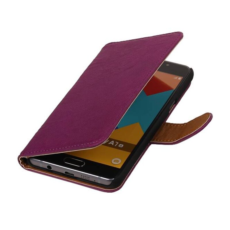 Vasket Læder Book Style Taske til Galaxy A7 (2016) Lilla