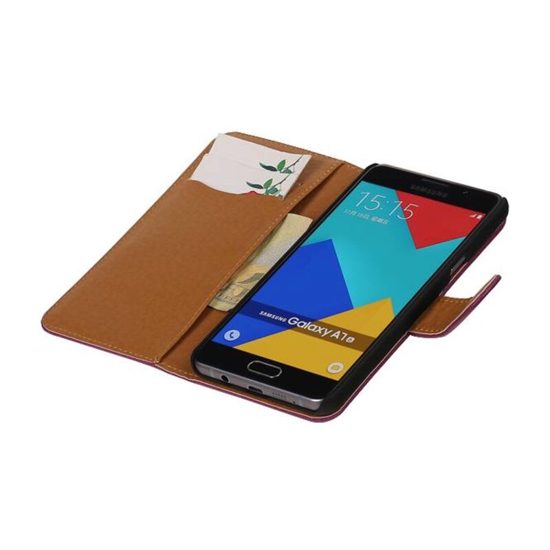 Vasket Læder Book Style Taske til Galaxy A7 (2016) Lilla
