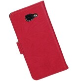 Vasket Læder Book Style Taske til Galaxy A7 (2016) Pink