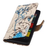 Blomster Book Style Taske til Microsoft Lumia 640 Blå