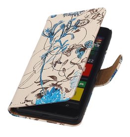 Blomster Book Style Taske til Microsoft Lumia 640 Blå