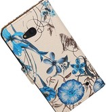 Blomster Book Style Taske til Microsoft Lumia 640 Blå