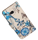 Blomster Book Style Taske til Microsoft Lumia 640 Blå