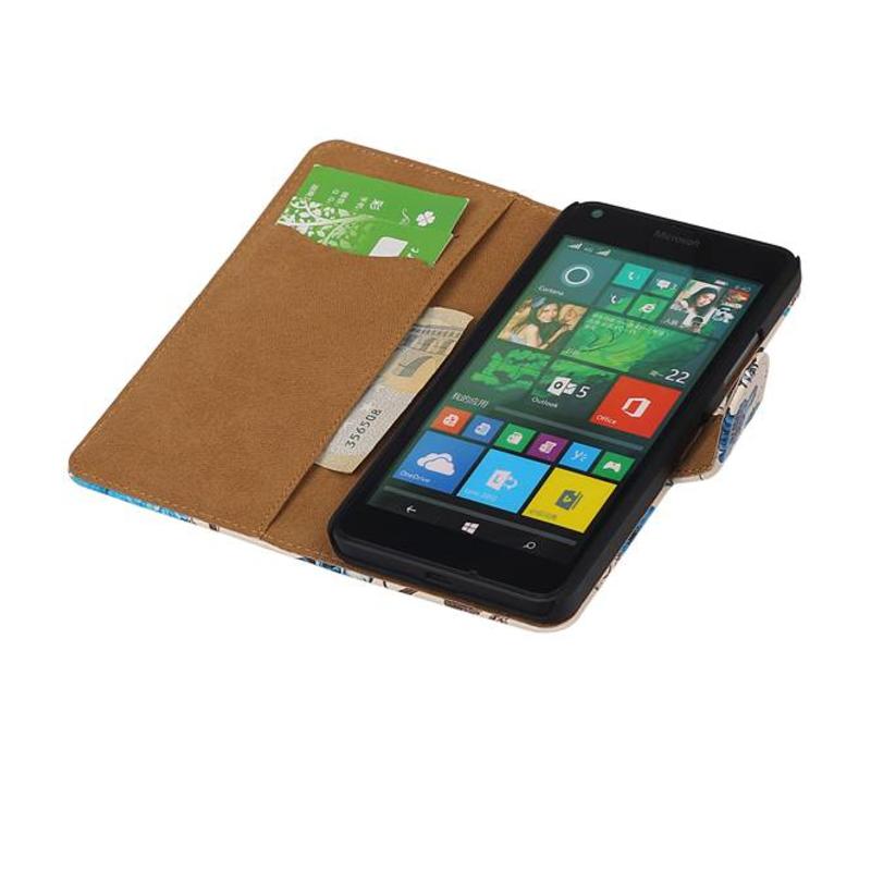 Blomster Book Style Taske til Microsoft Lumia 640 Blå