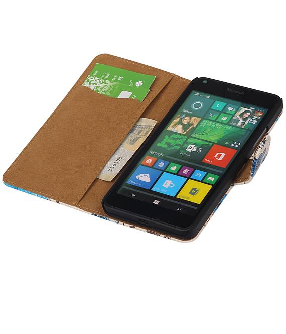 Blomster Book Style Taske til Microsoft Lumia 640 Blå