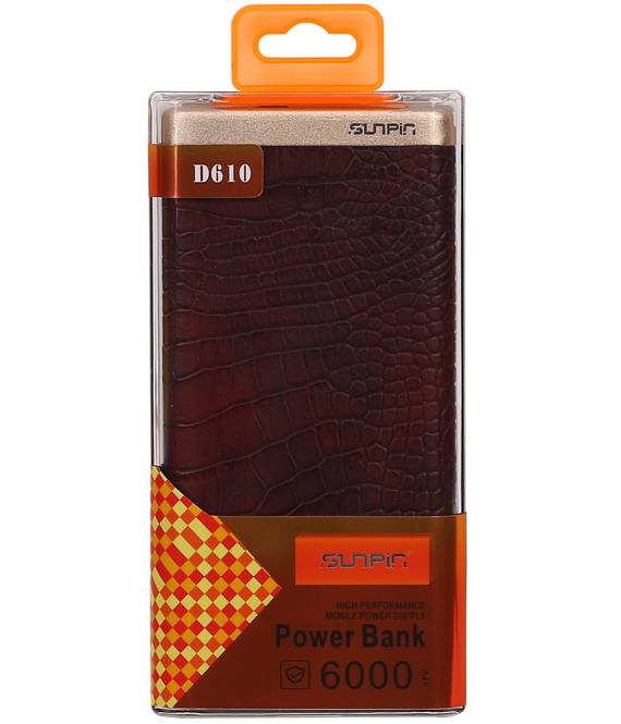 Power Bank D610 met ingebouwd iPhone kabel 6000mAh D.Bruin