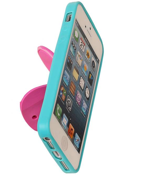 Debout cas papillon TPU pour iPhone 5 Turquoise