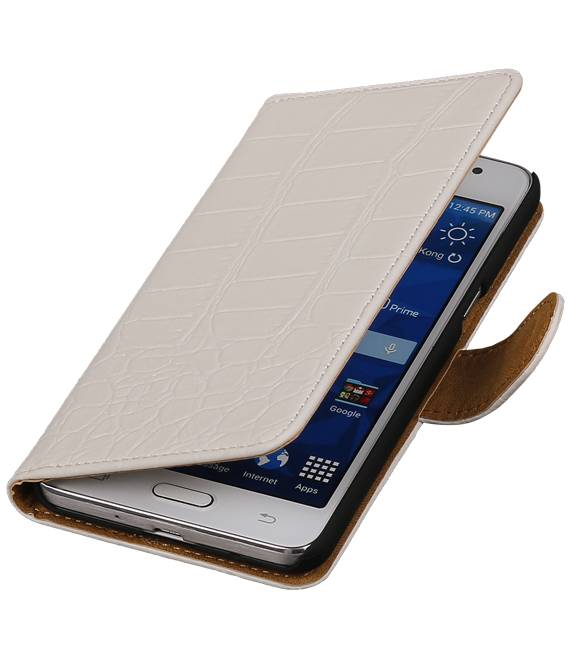 Croco Bookstyle Hoes voor Galaxy Core II G355H Wit