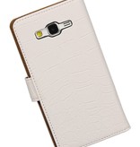 Croco Book Style Taske til Galaxy Core II G355H Hvid