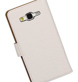 Croco Bookstyle Hoes voor Galaxy Core II G355H Wit
