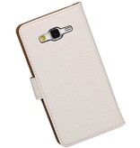 Croco Book Style Taske til Galaxy Core II G355H Hvid