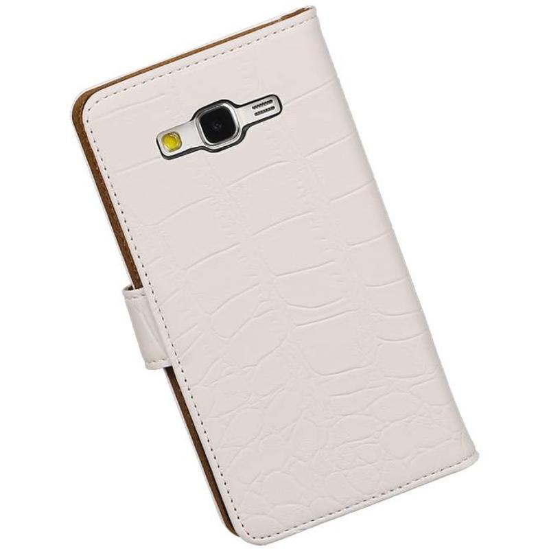 Croco Book Style Taske til Galaxy Core II G355H Hvid