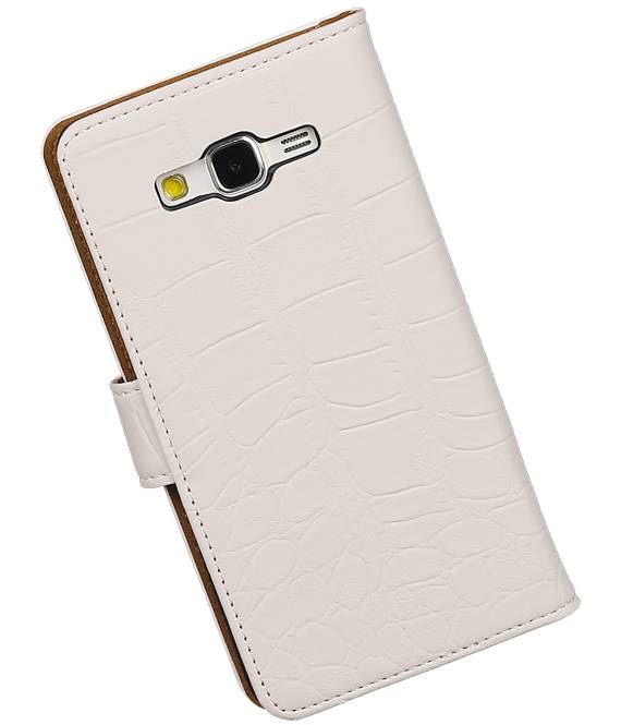 Croco Book Style Taske til Galaxy Core II G355H Hvid