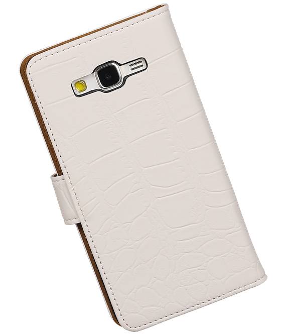 Croco Bookstyle Hoes voor Galaxy Core II G355H Wit