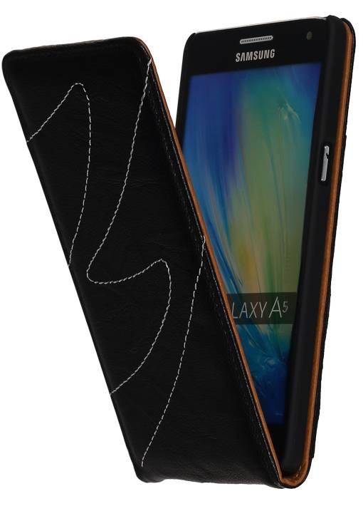 Washed Leer Flip Hoes voor Galaxy A5 Zwart