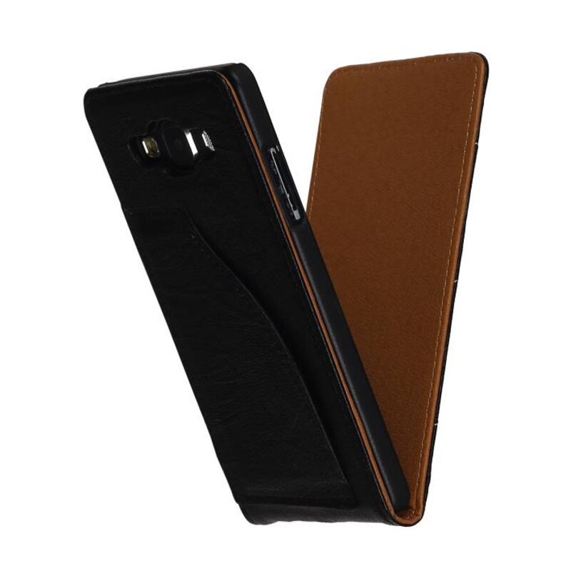 Washed Leer Flip Hoes voor Galaxy A5 Zwart