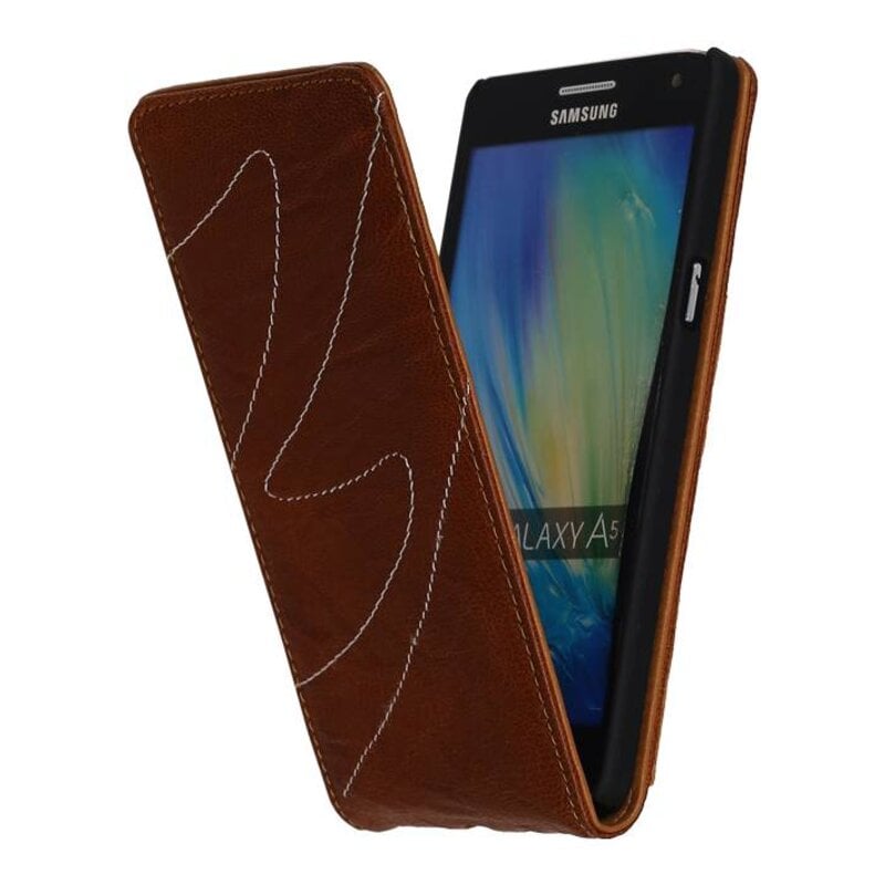 Washed Leather Flip Case for Galaxy A5 Brown