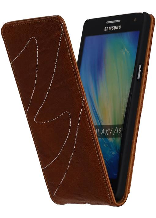 Washed Leather Flip Case for Galaxy A5 Brown