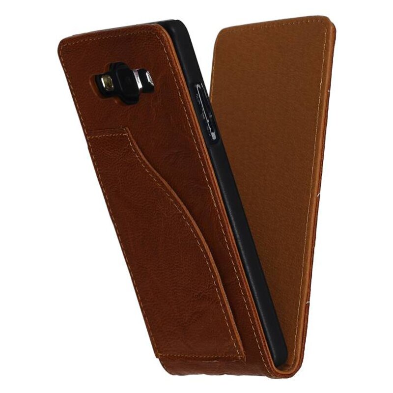 Washed Leer Flip Hoes voor Galaxy A5 Bruin