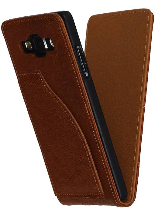 Washed Leather Flip Case for Galaxy A5 Brown