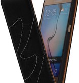 Washed Leer Flip Hoes voor Galaxy S5 G900F Zwart