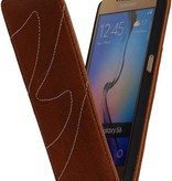 Vasket Læder Flip Taske til Galaxy S5 G900F Brown