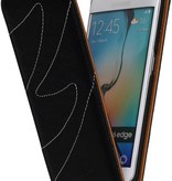 Vasket Læder Flip Taske til Galaxy S6 Edge G925F Sort