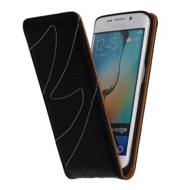 Gewaschenem Leder Flip Case für Galaxy S6 Rand G925F Schwarz