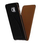 Vasket Læder Flip Taske til Galaxy S6 Edge G925F Sort