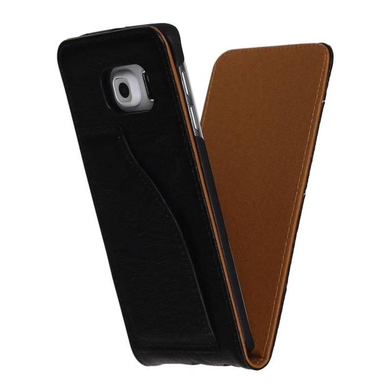Washed Leer Flip Hoes voor Galaxy S6 Edge G925F Zwart