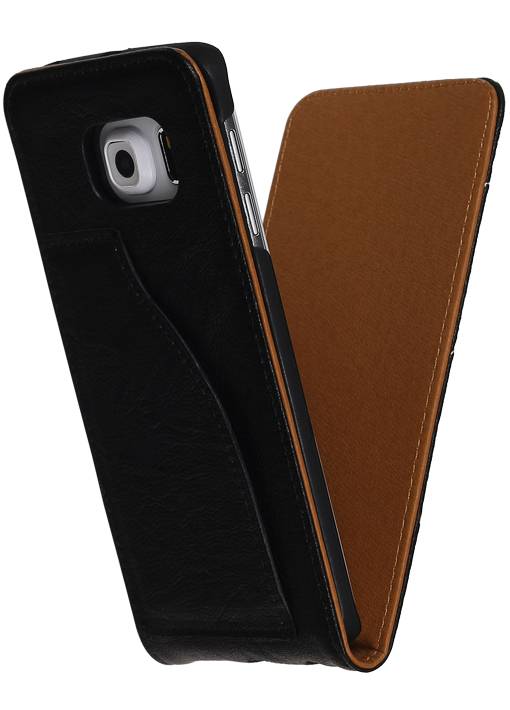 Washed Leer Flip Hoes voor Galaxy S6 Edge G925F Zwart