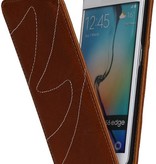 Lavé Flip Case en cuir pour Galaxy S6 bord G925F Brown