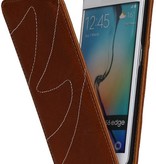 Washed Leather Flip Case for Galaxy S6 Edge G925F Brown