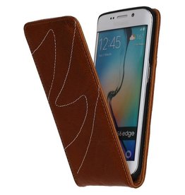 Washed Leather Flip Case for Galaxy S6 Edge G925F Brown