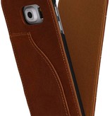 Vasket Læder Flip Taske til Galaxy S6 Edge G925F Brown