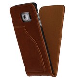 Lavé Flip Case en cuir pour Galaxy S6 bord G925F Brown