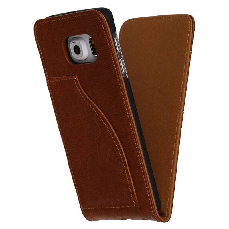 Washed Leather Flip Case for Galaxy S6 Edge G925F Brown