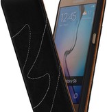 Gewaschenem Leder Flip Case für Galaxy S6 G920F Schwarz