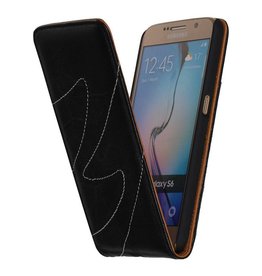 Washed Leer Flip Hoes voor Galaxy S6 G920F Zwart