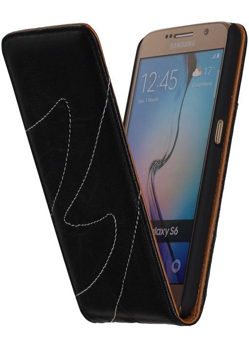 Washed Leather Flip Case for Galaxy S6 G920F Black