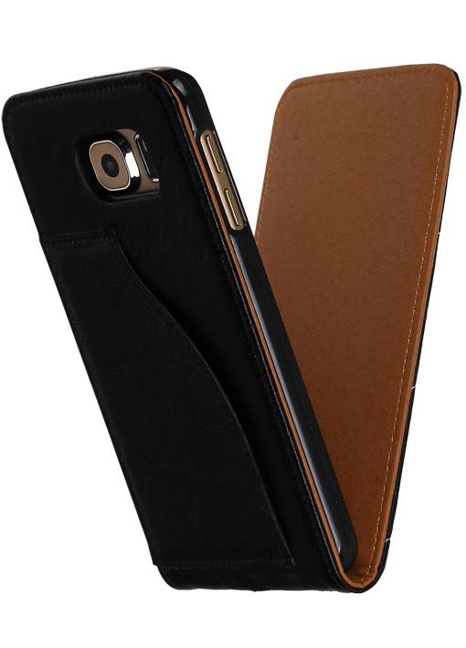 Gewaschenem Leder Flip Case für Galaxy S6 G920F Schwarz