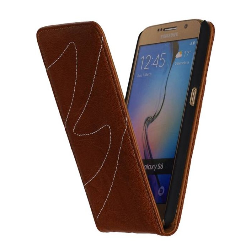 Lavé Flip Case en cuir pour Galaxy S6 G920F Brown
