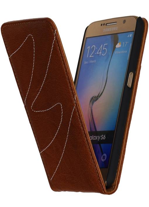 Washed Leer Flip Hoes voor Galaxy S6 G920F Bruin